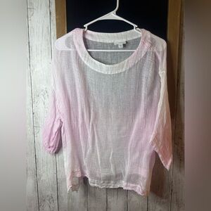 Pure Jill Tunic Top Linen Short Sleeve Women’s Size XS Pink White Cropped